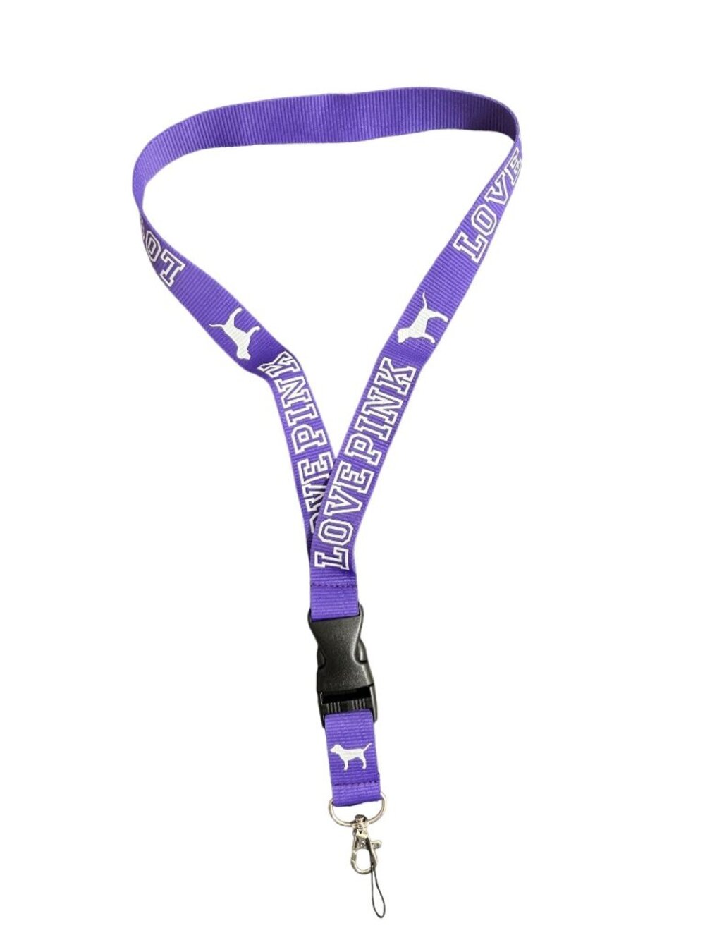 Victoria's Secret Love Pink Purple Detachable Lanyard Keychain Clip